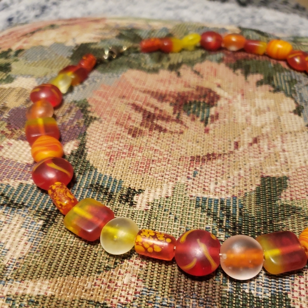 90s Vintage Necklace Flame Vibes Glass Bead Necklace Fall Winter Artsy Unique
